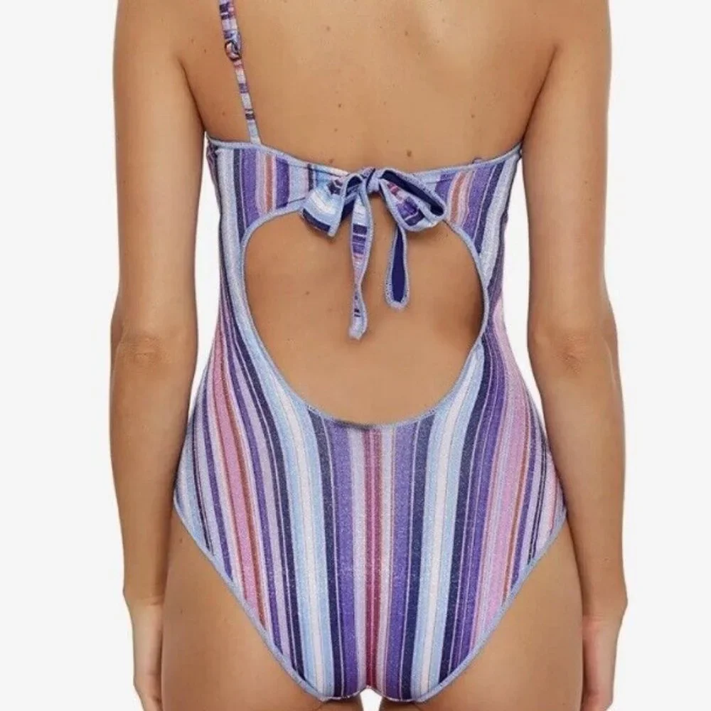 Becca South Coast Printed Metallic Asymmetrical One-Piece Swimsuit Size Small